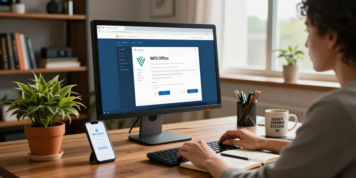 WPS Download process depicted in a modern home office setting.
