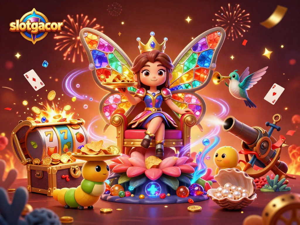 Engage with slotgacor in an ultra-detailed 3D illustration featuring vibrant casino themes and dynamic elements.