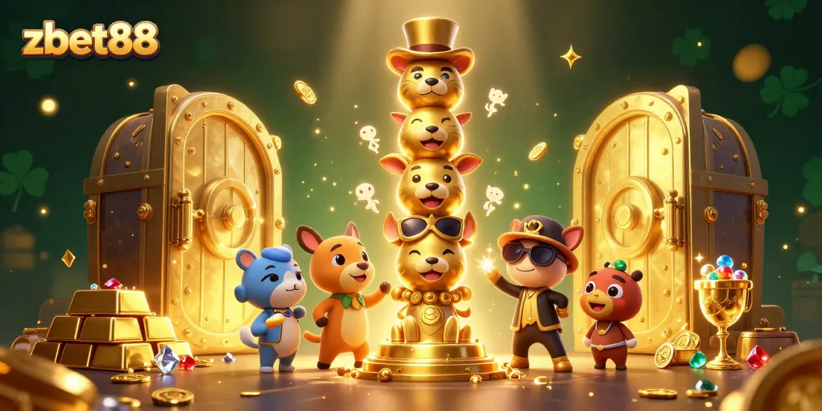 Engage with zbet88's vibrant casino world, featuring a dynamic golden totem and treasure galore.